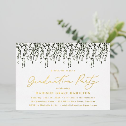 Watercolor Vines Graduation Party Folieneinladung (Stehend vorne)