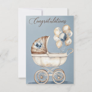Watercolor Vintag Pram Glückwunsch Karte