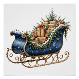 Watercolor Vintage Christmas Sleigh Poster