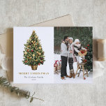 Watercolor Vintage Christmas Tree Foto Weihnachten<br><div class="desc">Frohe Weihnachten | Senden Sie Ihre Urlaubswünsche mit dieser individuell gestaltbaren Weihnachtskarte an Freunde und Familie. Die Weihnachtskarte mit Aquarellfarben ist mit einem Weihnachtsbaum mit festlichen Ornamenten ausgestattet. Personalisieren Sie es,  indem Sie Ihre eigenen Daten hinzufügen. Dieses Foto Weihnachtskarte ist auf anderen Cardstock erhältlich. Matching-Elemente sind verfügbar.</div>