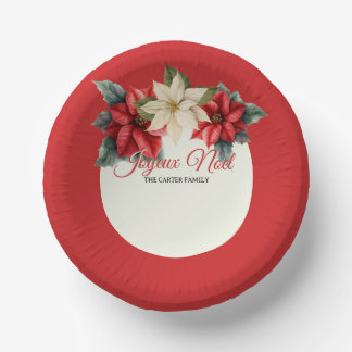 Watercolor Vintage Floral Red Poinsettia Christmas Pappteller