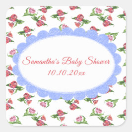 Watercolor vintage Flowers Baby Shower  Quadratischer Aufkleber