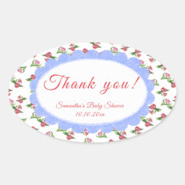 Watercolor vintage Flowers Baby Shower Thank you Ovaler Aufkleber