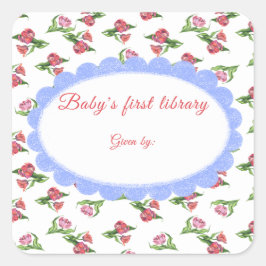 Watercolor vintage Flowers Baby's first library Quadratischer Aufkleber