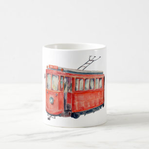 Watercolor-Vintage rote Laufkatze-Auto-Tasse Kaffeetasse