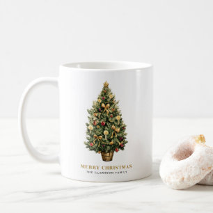 Watercolor Vintage Weihnachtsbaum Frohe Weihnachte Kaffeetasse
