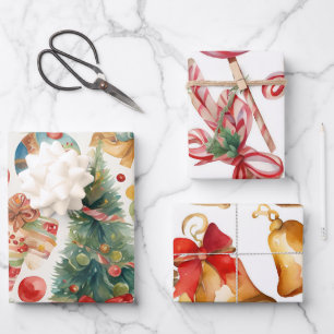 Watercolor Vintage Weihnachtszettel Geschenkpapier Set