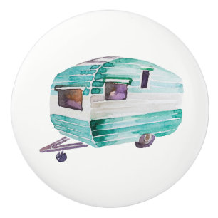 Watercolor-Vintager Camper-Anhänger-Griff-Zug V. Keramikknauf