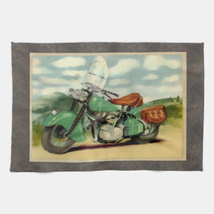 Watercolor-Vintages Motorrad Handtuch
