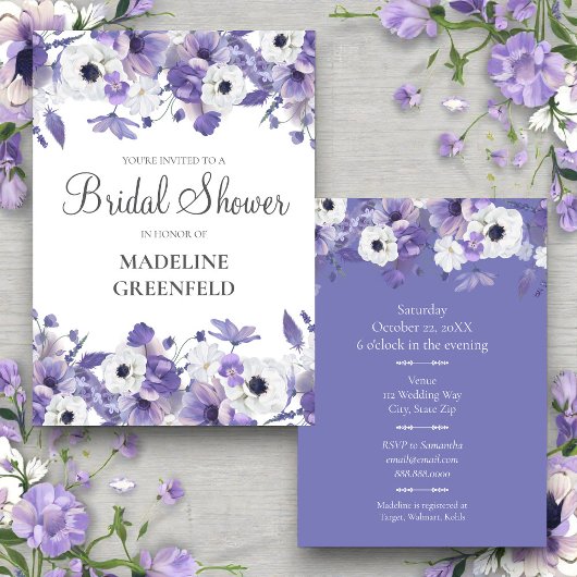 Watercolor Violet Flowers Wedding Bridal Shower Einladung