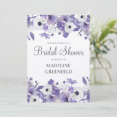 Watercolor Violet Flowers Wedding Bridal Shower Einladung (Stehend Vorderseite)