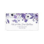 Watercolor Violet Purple Flowers Wedding Address Adressaufkleber (Vorne)