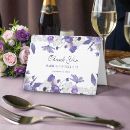Watercolor Violet Purple Flowers Wedding Dankeskarte