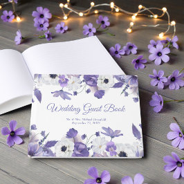 Watercolor Violet Purple Flowers Wedding Gästebuch
