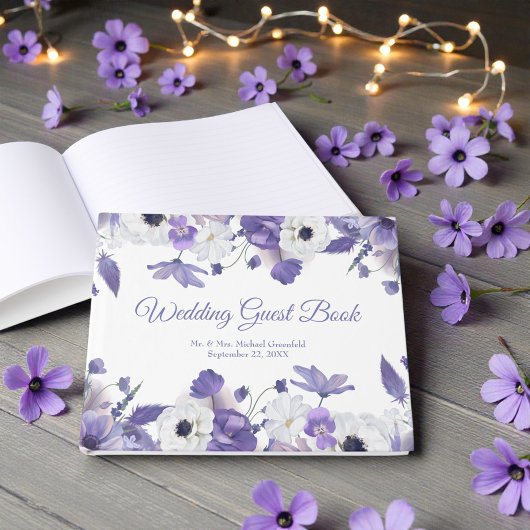 Watercolor Violet Purple Flowers Wedding Gästebuch