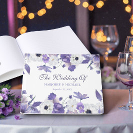 Watercolor Violet Purple Flowers Wedding Gästebuch