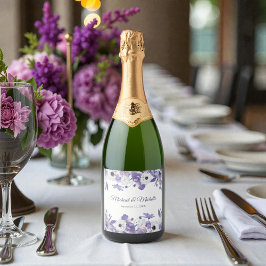 Watercolor Violet Purple Flowers Wedding Schaumweinetikett
