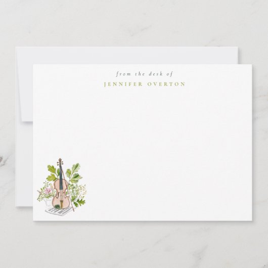 Watercolor Violin & Greenery Personalized Mitteilungskarte (Vorderseite)