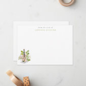 Watercolor Violin & Greenery Personalized Mitteilungskarte (Vorderseite/Rückseite Beispiel)