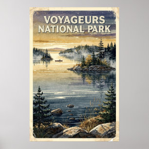 Watercolor Voyageurs Nationalpark Retro Poster