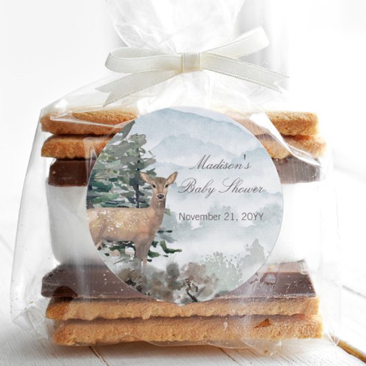 Watercolor Wald Forest Doe Baby Dusche Runder Aufkleber