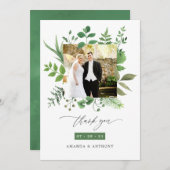 Watercolor Wald Forest Grüne Hochzeitsfeier Foto Dankeskarte (Vorne/Hinten)