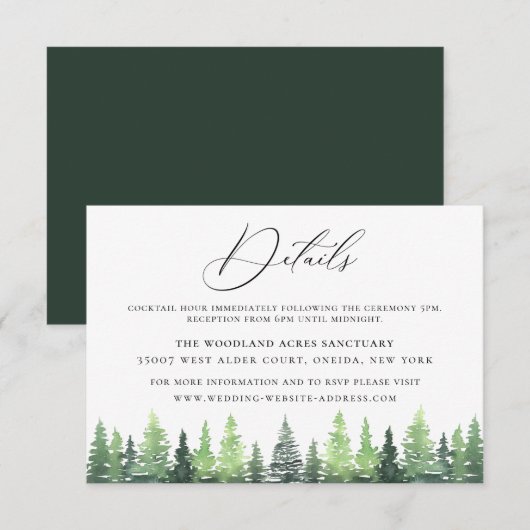 Watercolor Wald Forest Wedding Details Karte (Vorne/Hinten)