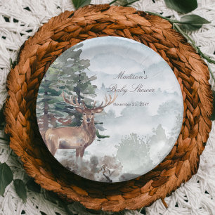 Watercolor-Wald-Forst-Hirsch-Baby-Shower Pappteller