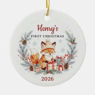 Watercolor Wald Fuchs Baby 1. Weihnachten Keramik Ornament
