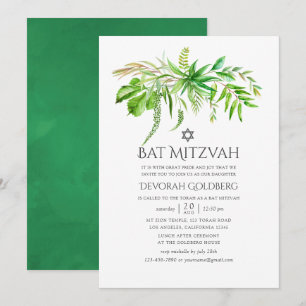 Watercolor-Wald-Grün-Bat-Mizwa Einladung