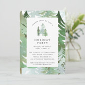 Watercolor Wald Holiday Party Einladung. Einladung (Stehend Vorderseite)