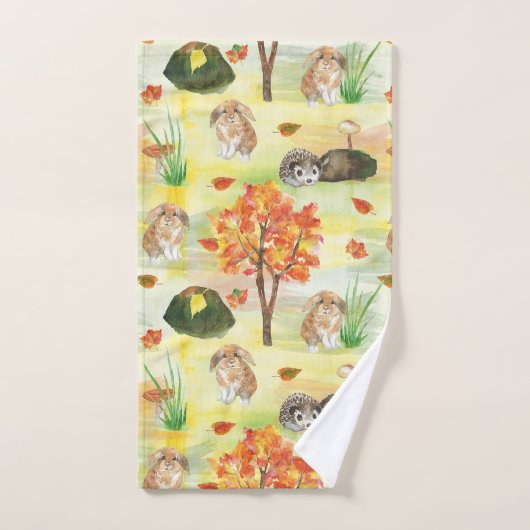Watercolor Wald Kaninchen, Igel Badhandtuch Set (Handtuch)