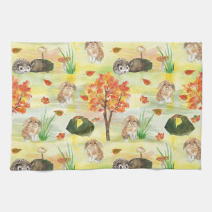 Watercolor Wald Kaninchen, Igel Geschirrtuch