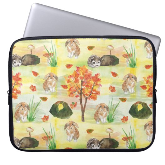 Watercolor Wald Kaninchen, Igel Laptopschutzhülle (Vorderseite)