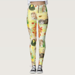 Watercolor Wald Kaninchen, Igel Leggings