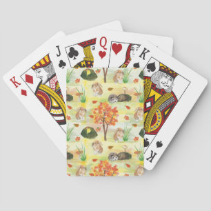 Watercolor Wald Kaninchen, Igel Spielkarten