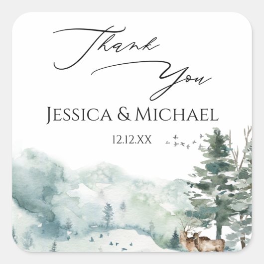 Watercolor-Wald Quadratischer Aufkleber (Vorderseite)