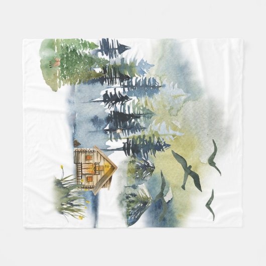 Watercolor-Waldszene Fleecedecke (Vorderseite (Horizontal))