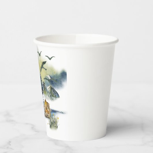 Watercolor-Waldszene Pappbecher (Links)