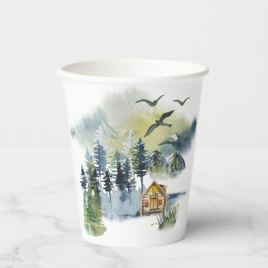 Watercolor-Waldszene Pappbecher (Vorderseite)