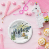 Watercolor-Waldszene Pappteller (Party)