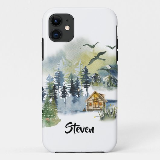 Watercolor-Waldszene personalisiert Case-Mate iPhone Hülle (Rückseite)