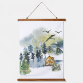 Watercolor-Waldszene Wandteppich Mit Holzrahmen (Vorderseite)