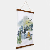 Watercolor-Waldszene Wandteppich Mit Holzrahmen (Gewinkelt)