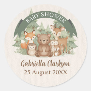 Watercolor-Waldtiere-Baby-Shower Runder Aufkleber