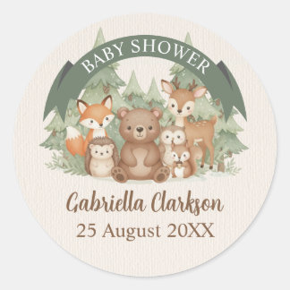 Watercolor-Waldtiere-Baby-Shower Runder Aufkleber