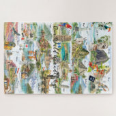 Watercolor Wanderlust Travel Collage Puzzle (Horizontal)