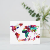 Watercolor Wanderlust Weltkarte Postkarte (Stehend Vorderseite)