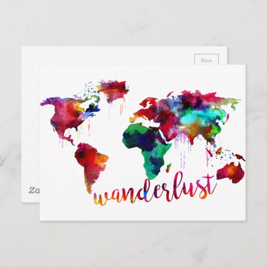 Watercolor Wanderlust Weltkarte Postkarte (Vorne/Hinten)