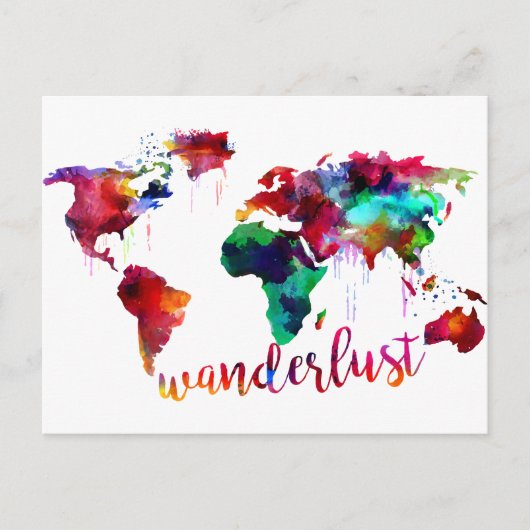 Watercolor Wanderlust Weltkarte Postkarte (Vorderseite)